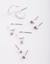 Silver Earring Stack Pack with Amethyst - link has visual effect only