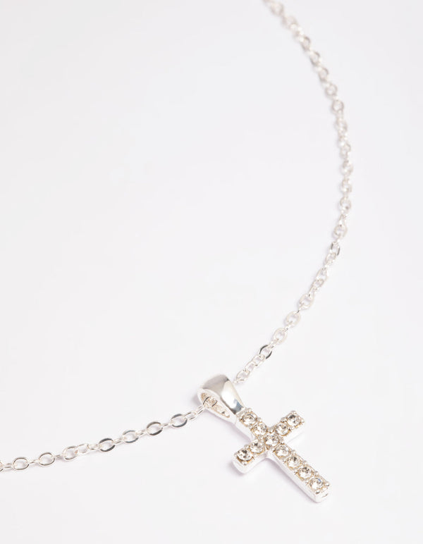 Silver Diamante Cross Necklace