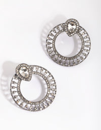 Gunmetal Circular Diamante Stud Earrings - link has visual effect only