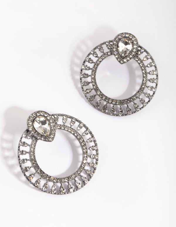 Gunmetal Circular Diamante Stud Earrings