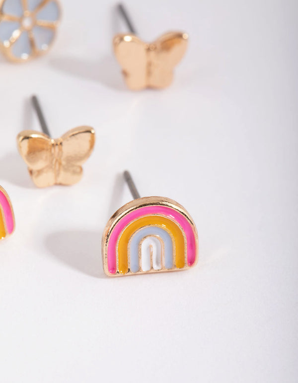 Gold Rainbow Garden Stud Earring Pack