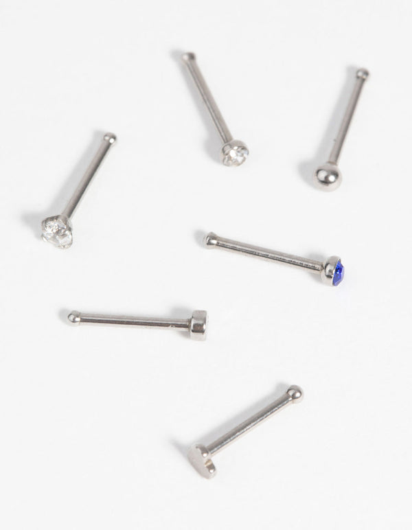 Surgical Steel Heart Nose Stud with Diamante 6-Pack