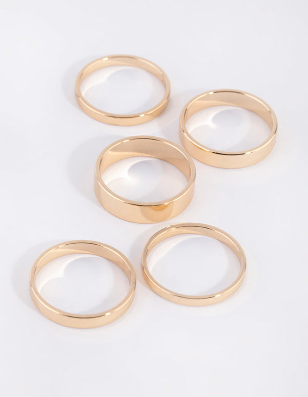 Gold Flat Band Ring 5-Pack