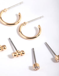 Gold Diamante Stud & Huggie Hoop Earring Stack Pack - link has visual effect only