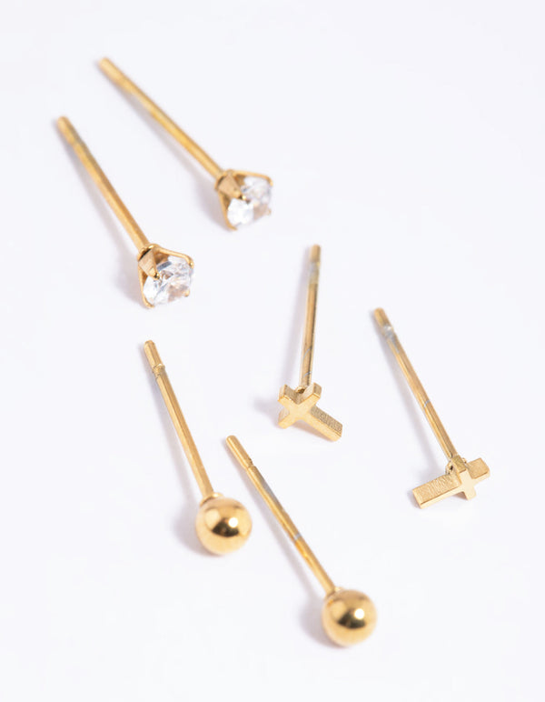 Gold Plated Surgical Steel Cross Stud Earrings