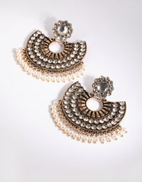 Antique Gold Diamante & Pearl Chandbali Earrings - link has visual effect only