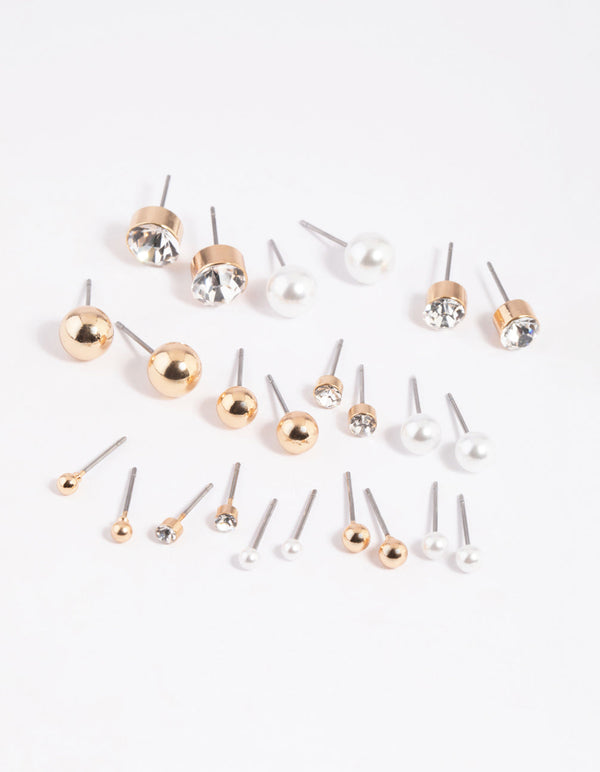 Gold Pearl Stud Earring 12-Pack