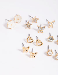 Gold Pearlised Flower Stud Earring 8-Pack - link has visual effect only