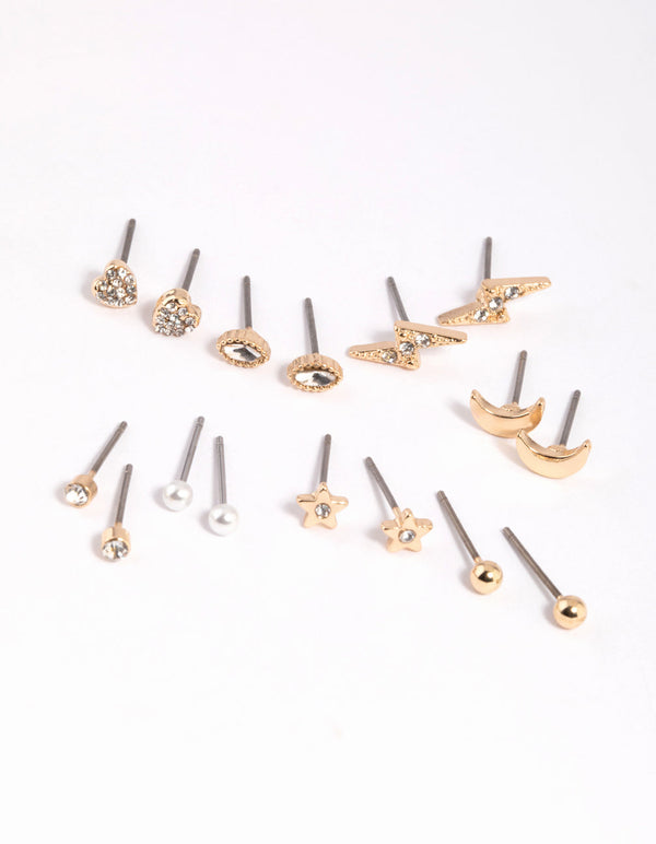 Gold Celestial Pearl Stud Earring 8-Pack