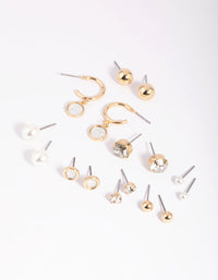 Gold Glitter & Pearl Stud Earring 8-Pack - link has visual effect only