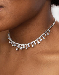Rhodium Cubic Zirconia Droplet Choker - link has visual effect only
