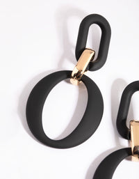 Black Link Drop Earrings - link has visual effect only