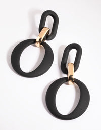 Black Link Drop Earrings - link has visual effect only