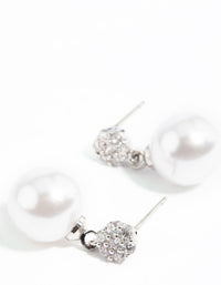 Rhodium Cubic Zirconia Pearl Drop Earrings - link has visual effect only