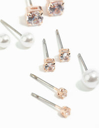 Rose Gold Diamante Stud Earring 5-Pack - link has visual effect only