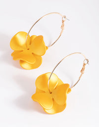 Matte Yellow Flower Hoop Earrings - link has visual effect only