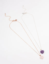 Mixed Metal Semi-Precious Heart Necklace Set - link has visual effect only