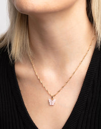 Pink Butterfly Necklace & Huggie Hoop Earrings - link has visual effect only