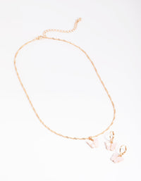 Pink Butterfly Necklace & Huggie Hoop Earrings - link has visual effect only
