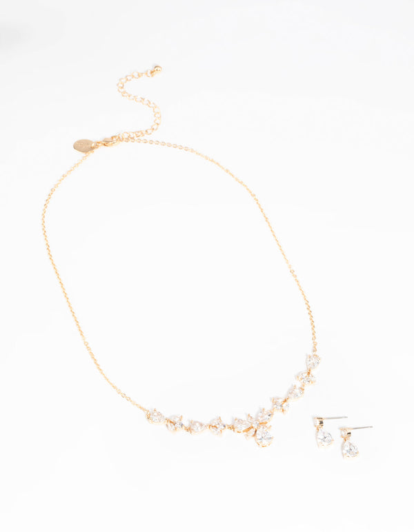 Rhodium Diamond Simulant Floral Necklace & Earrings Set