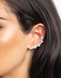 Silver Cubic Zirconia Rose Cuff Earrings - link has visual effect only