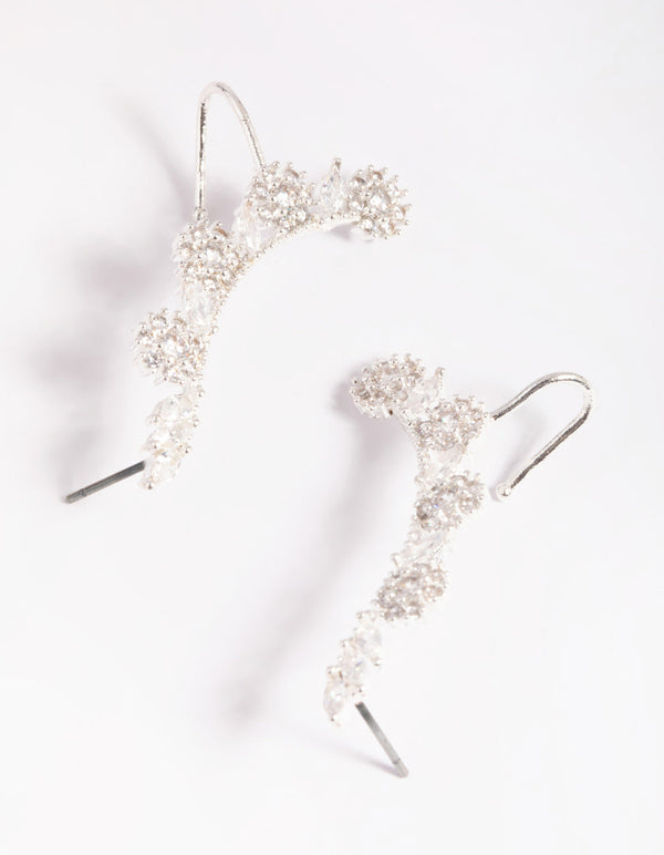 Silver Cubic Zirconia Rose Cuff Earrings