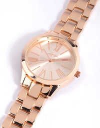 Rose Gold Coloured Roman Link Strap Watch - link has visual effect only