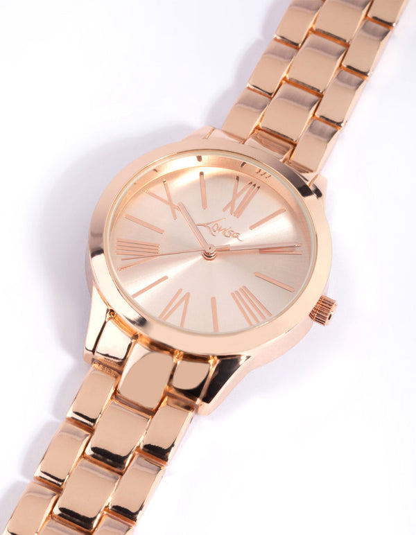 Rose Gold Coloured Roman Link Strap Watch