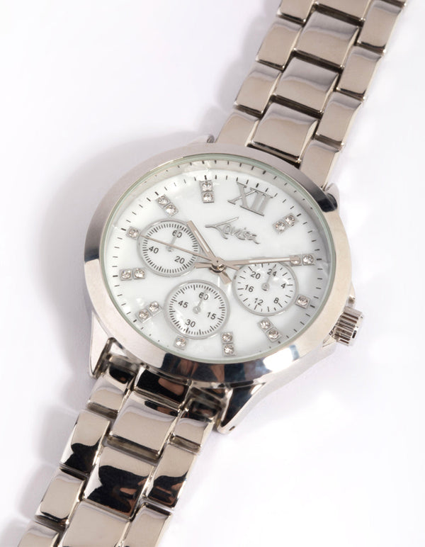 Rhodium Marble Diamante Watch