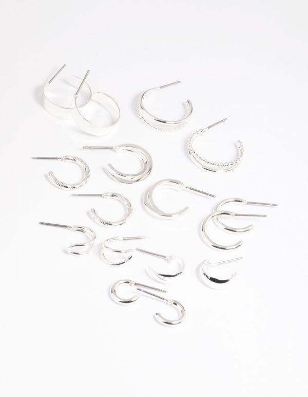 Silver Simple Hoop Earring 8-Pack