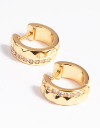 Gold Plated Cubic Zirconia Textured Huggie Hoop Earrings - link has visual effect only