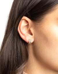 Gold Plated Cubic Zirconia Textured Huggie Hoop Earrings - link has visual effect only