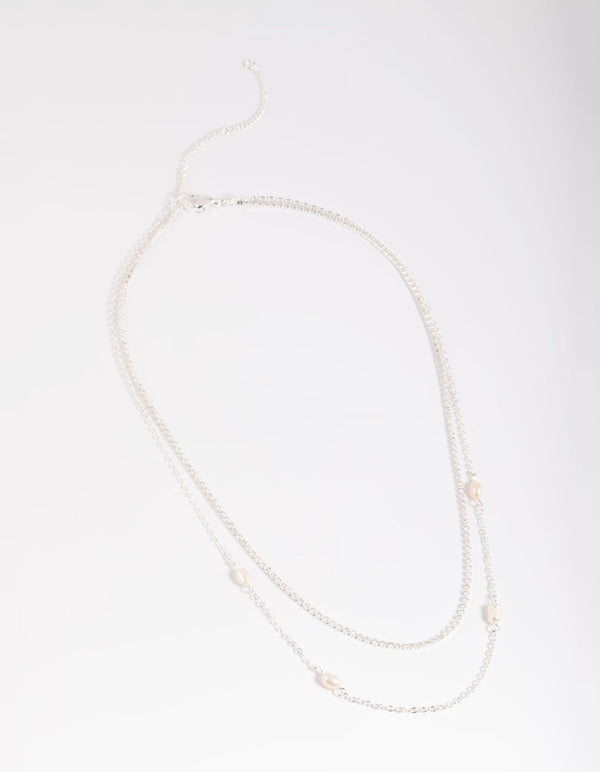 Silver Plated Pearl Layered Necklace