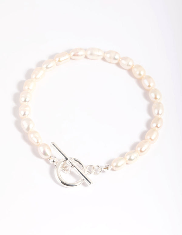 Silver Plated Pearl Fob Bracelet