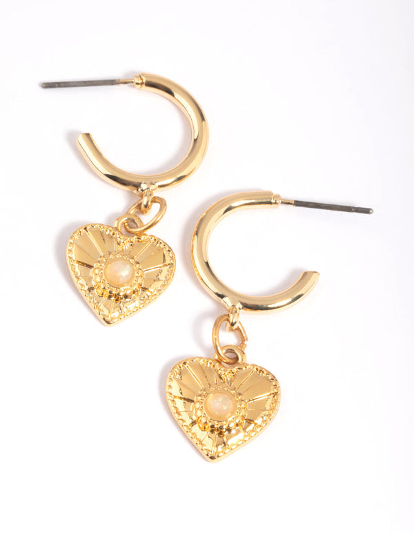 Gold Plated Rose Quartz Heart Hoop Earrings