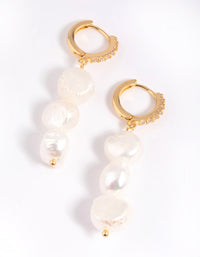 Gold Plated Cubic Zirconia & Freshwater Pearl Drop Earrings - link has visual effect only