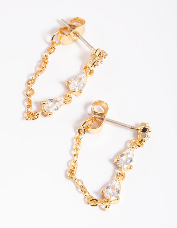 Gold Plated Cubic Zirconia Jacket Earrings