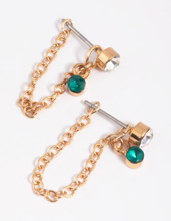 Gold Diamante Chain Jacket Earrings
