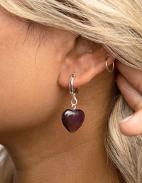 Amethyst Heart Huggie Hoop Earrings - link has visual effect only