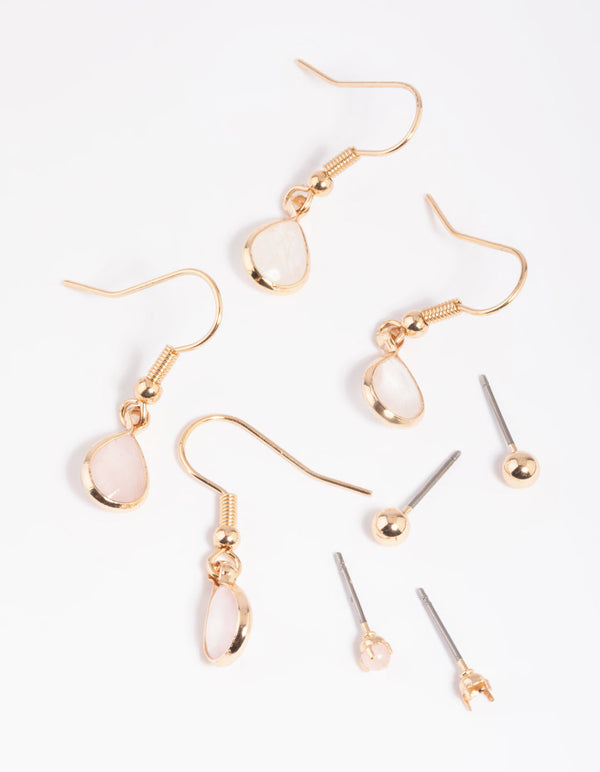 Gold Mixed Semi-Precious Stone Teardrop Earrings