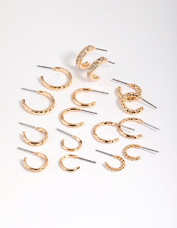 Gold Mixed Diamante Hoop Earring 8-Pack