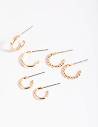 Gold Plain & Twisted Hoop Earring Pack - link has visual effect only