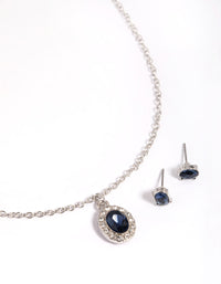 Rhodium Oval Diamante Necklace & Earrings Set - link has visual effect only
