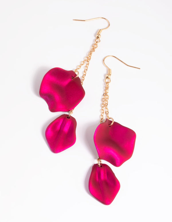 Fuchsia Chain & Petal Drop Earrings