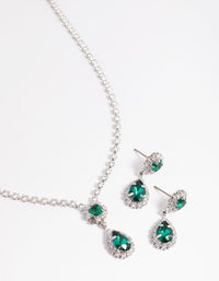 Rhodium Pear Pendant Necklace & Earrings Set - link has visual effect only