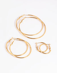 Gold Plated Stainless Steel Thin Hoop Earring Pack - link has visual effect only