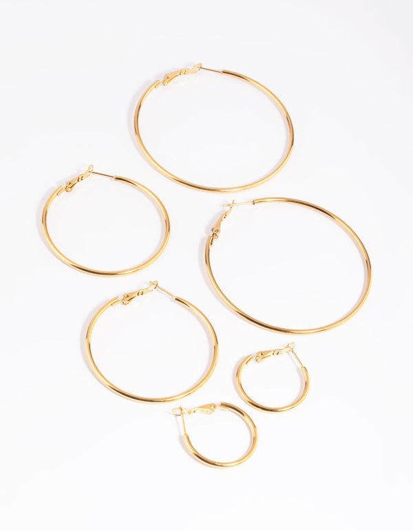 Gold Plated Stainless Steel Thin Hoop Earring Pack