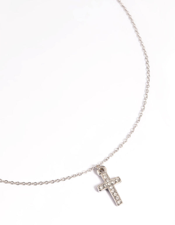 Stainless Steel Cubic Zirconia Cross Necklace