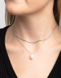 Surgical Steel Snake Chain & Freshwater Pearl Necklace - link has visual effect only