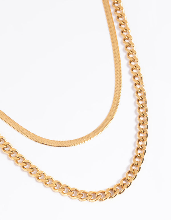 Gold Plated Stainless Steel Chain Layered Necklace